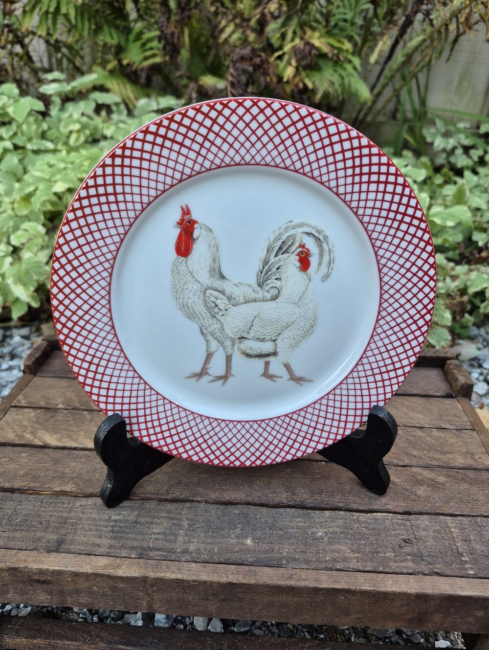 VTG 1981 Haldon Group Devonshire Rooster Plate 7.5" Red Lattice Salad Dessert